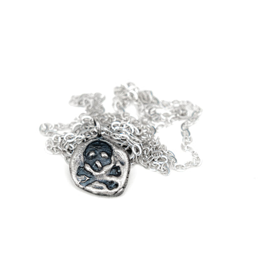 Skull Charm Necklace: Rustic Sterling Silver