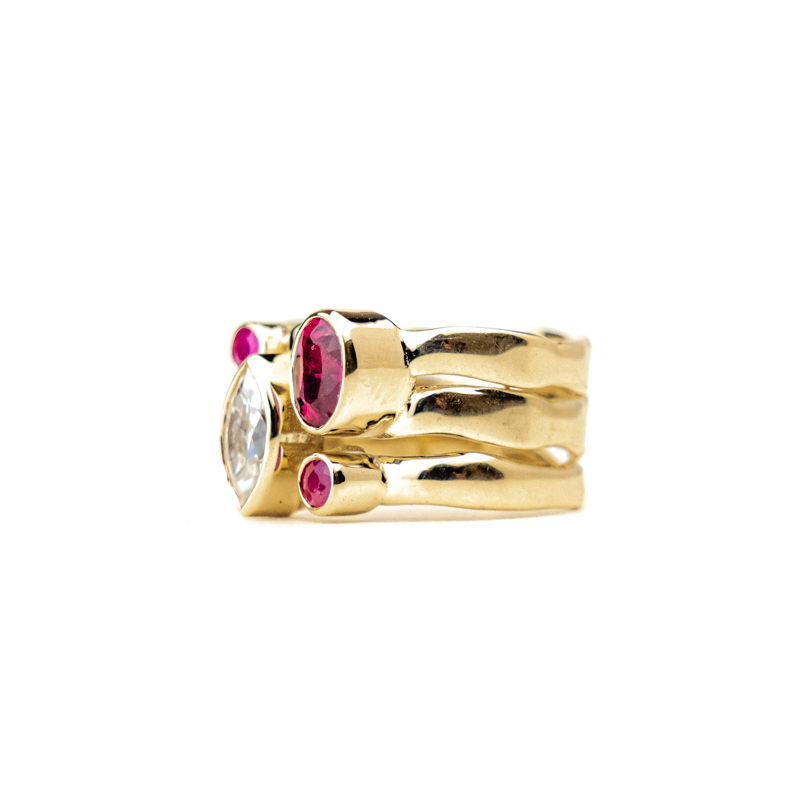 Ruby + Moissanite Stack Ring