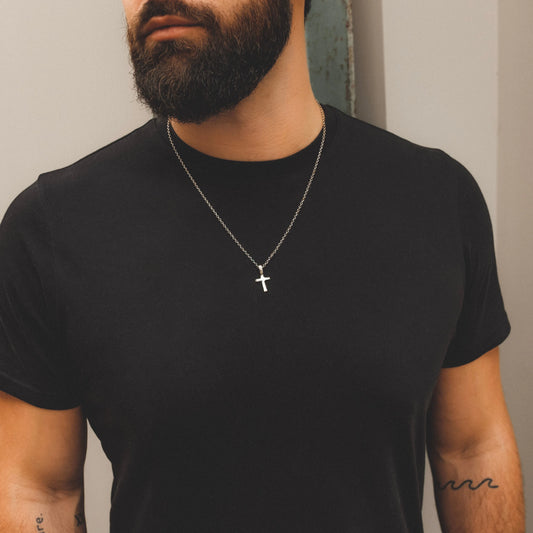 Cross Necklace: Rustic Sterling Silver