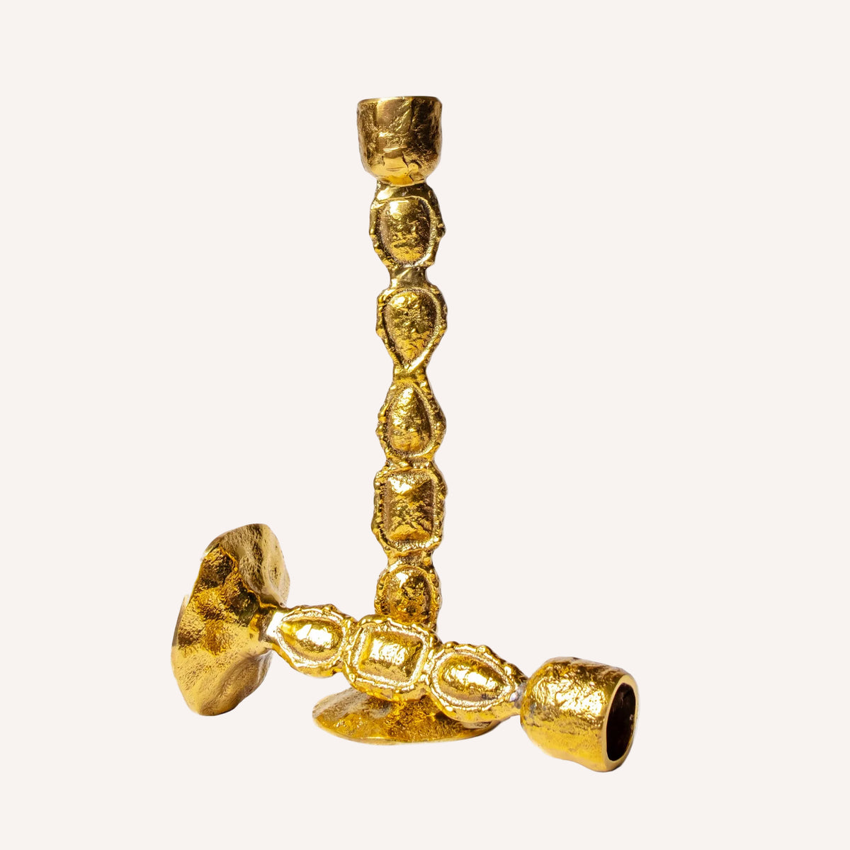 Brass Gemstone Candlestick Set