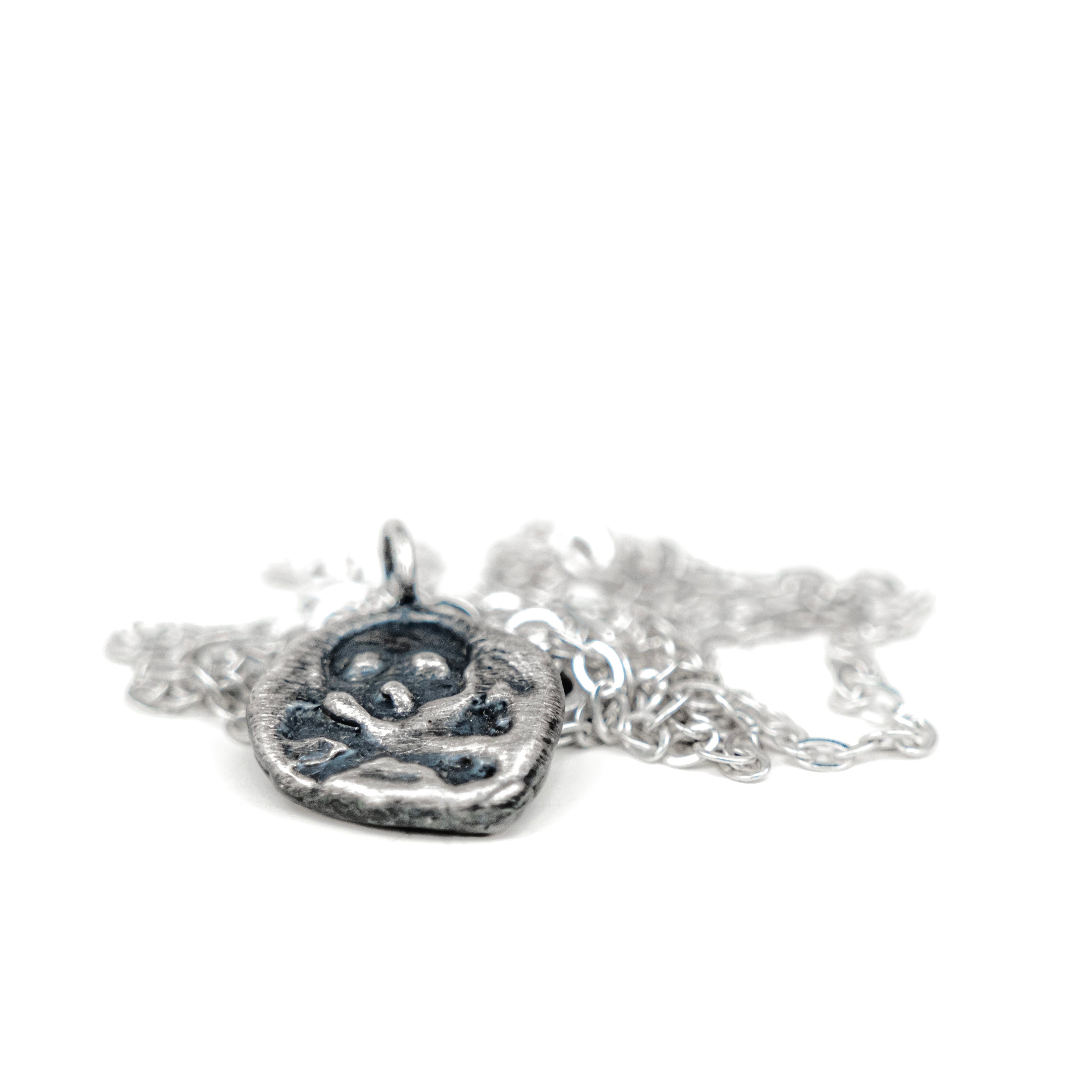 Skull Charm Necklace: Rustic Sterling Silver