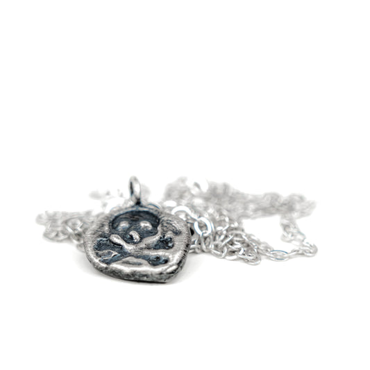 Skull Charm Necklace: Rustic Sterling Silver