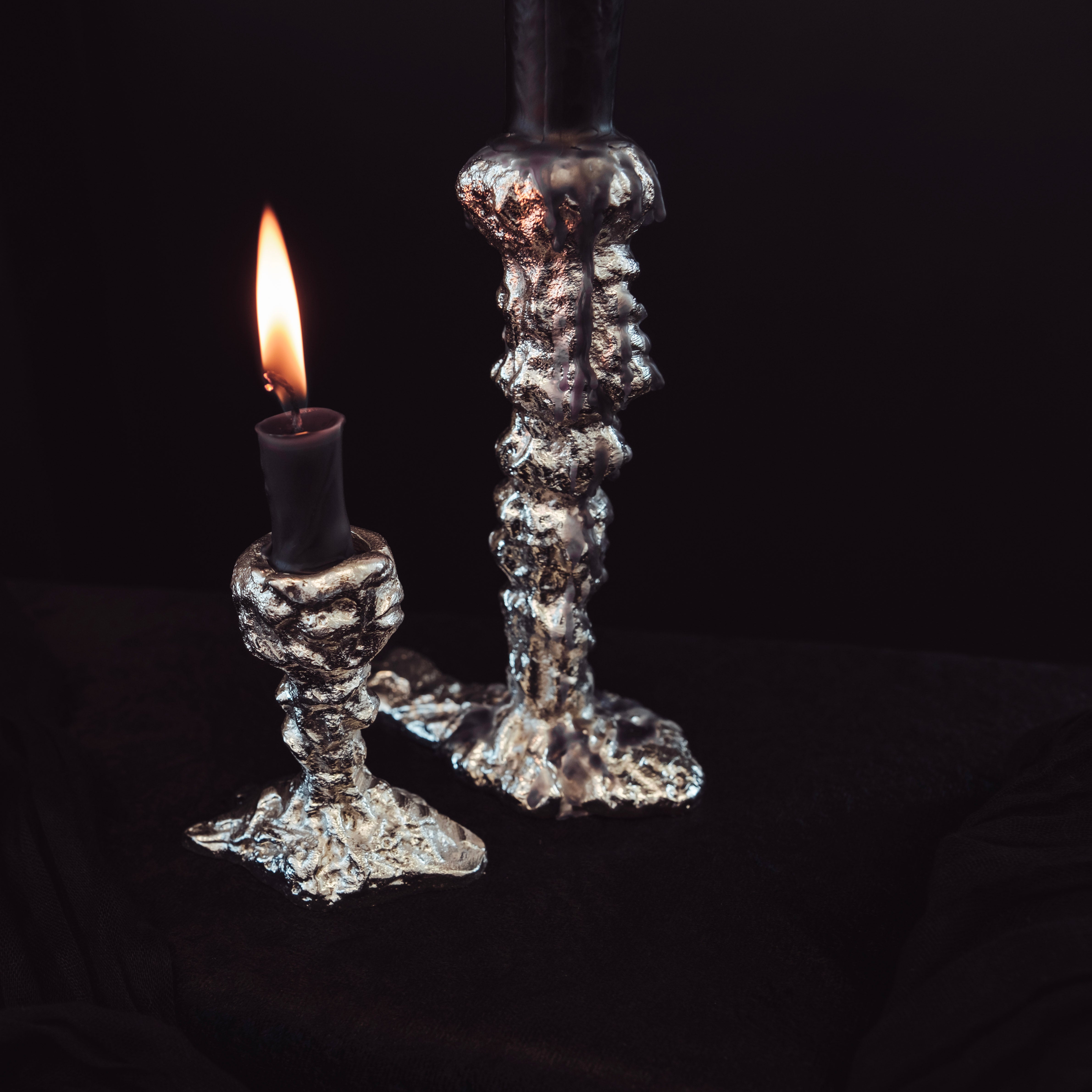 Sand Drip Candlesticks- Chrome