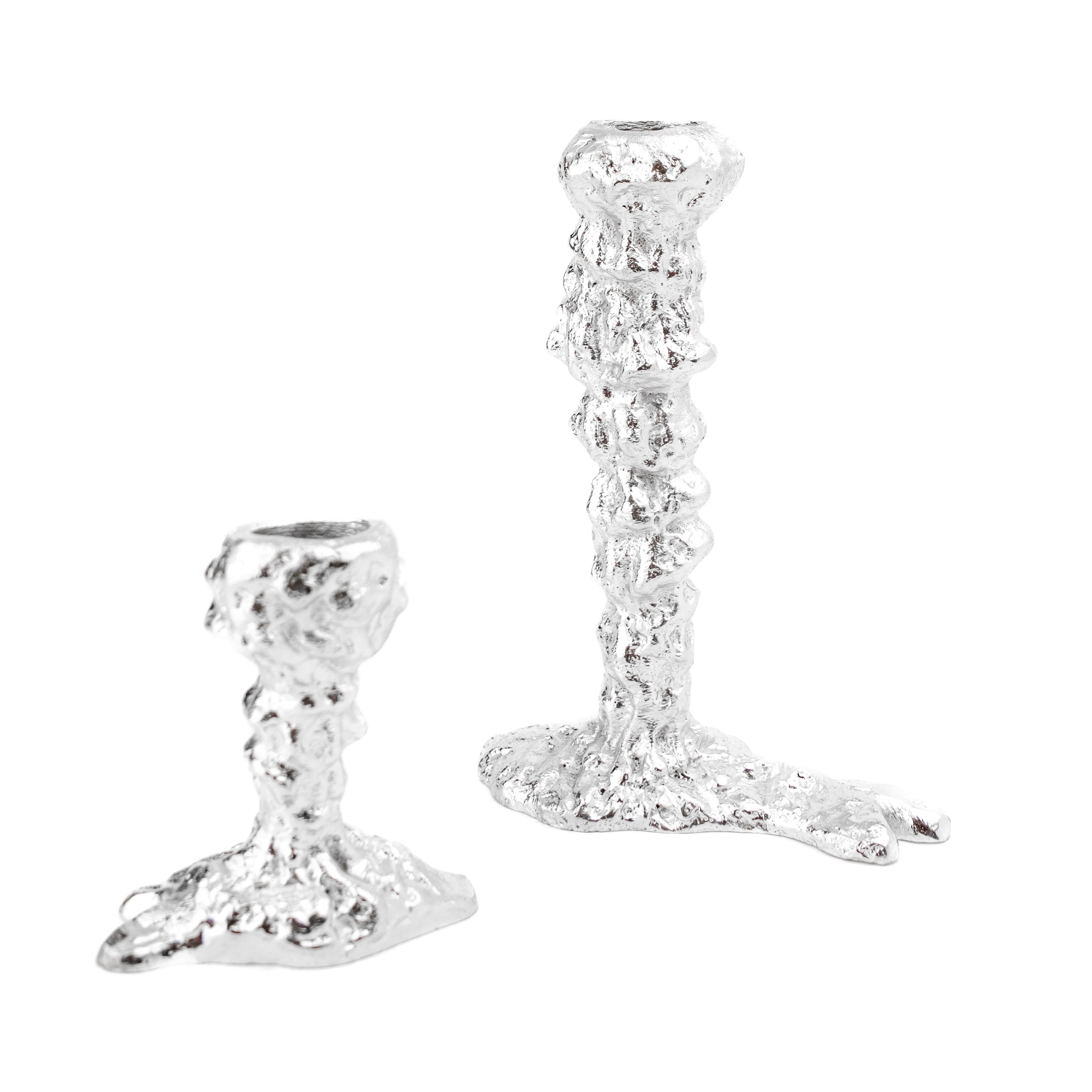 Sand Drip Candlesticks- Chrome