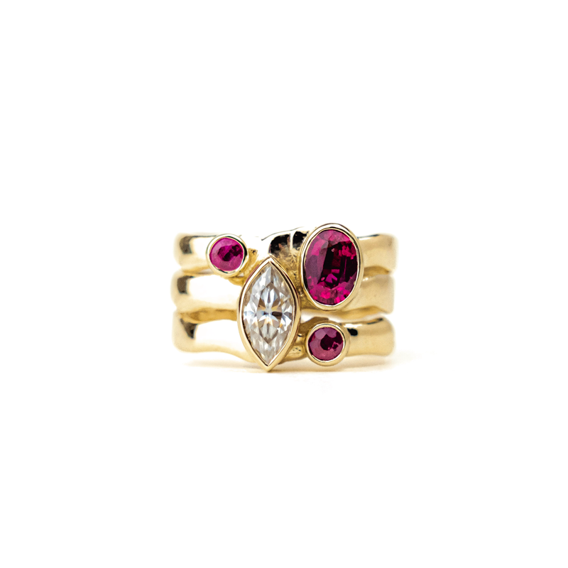 Ruby + Moissanite Stack Ring
