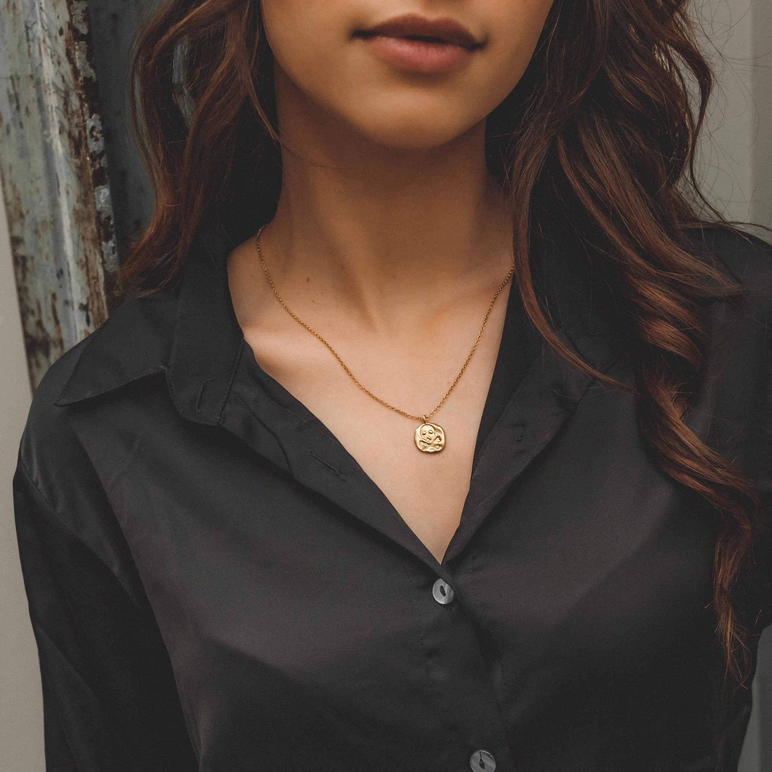 Skull Charm Necklace: 14k Gold