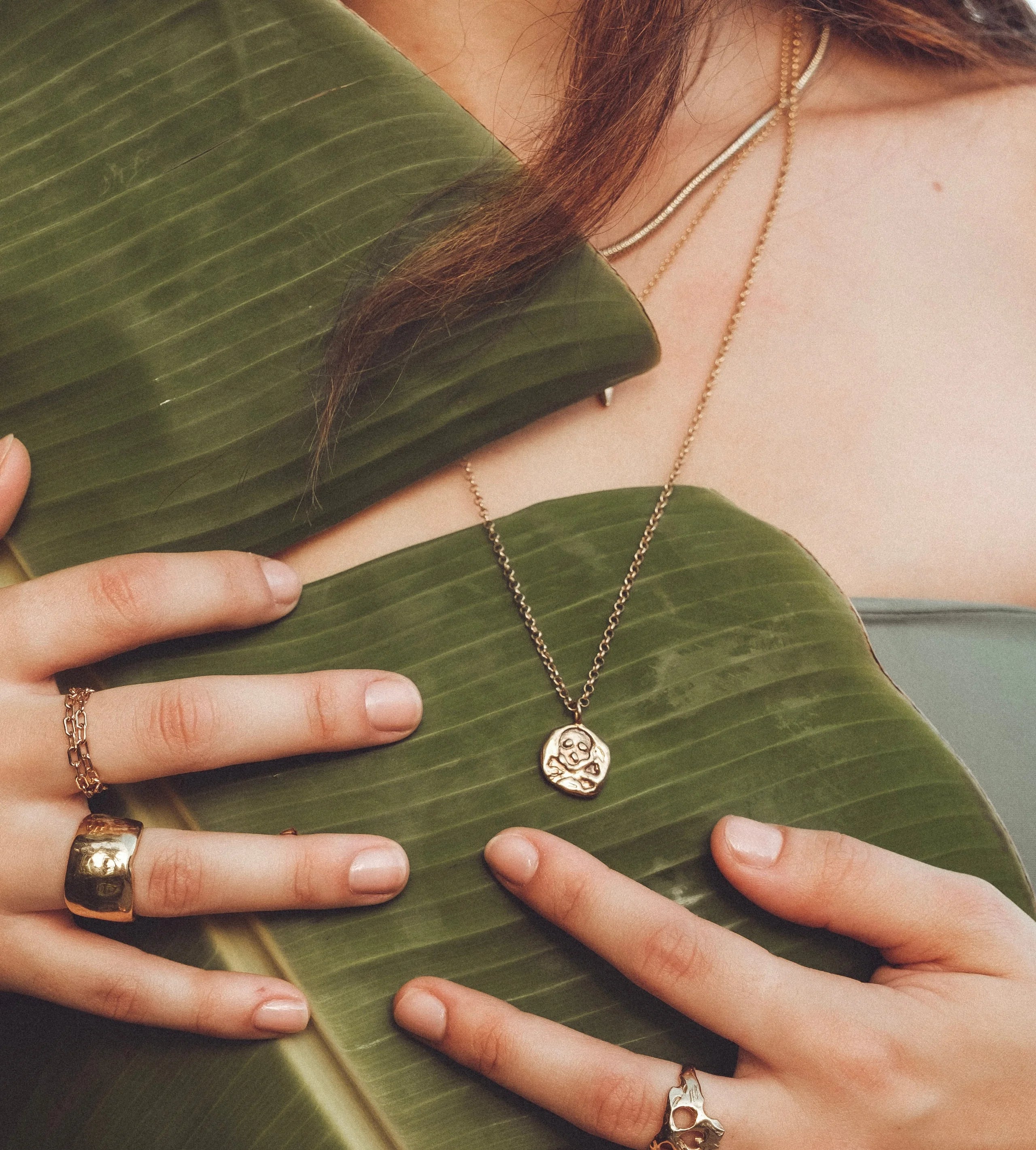 Skull Charm Necklace: 14k Gold