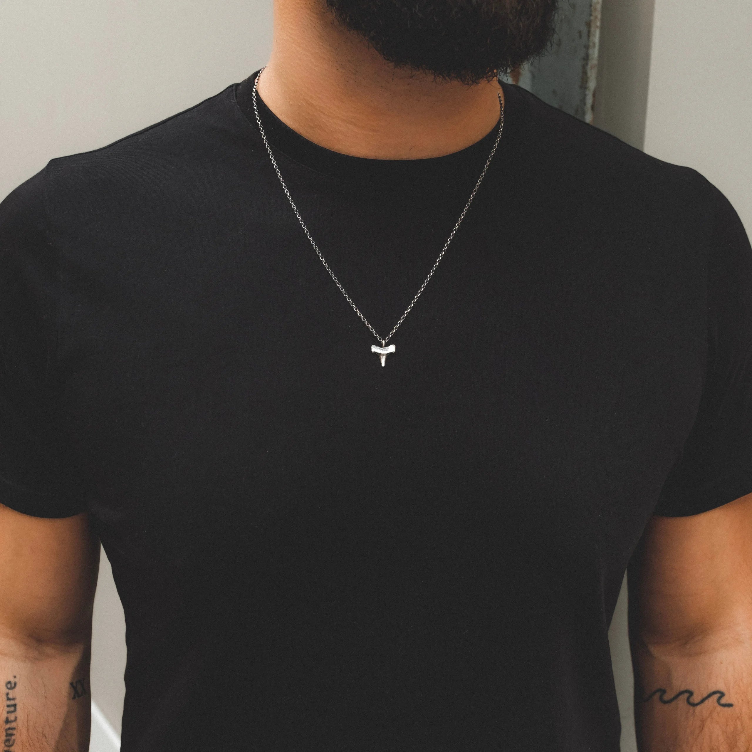Shark Tooth Necklace: Rustic Sterling Silver