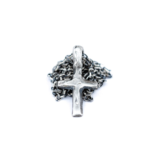 Cross Necklace: Rustic Sterling Silver