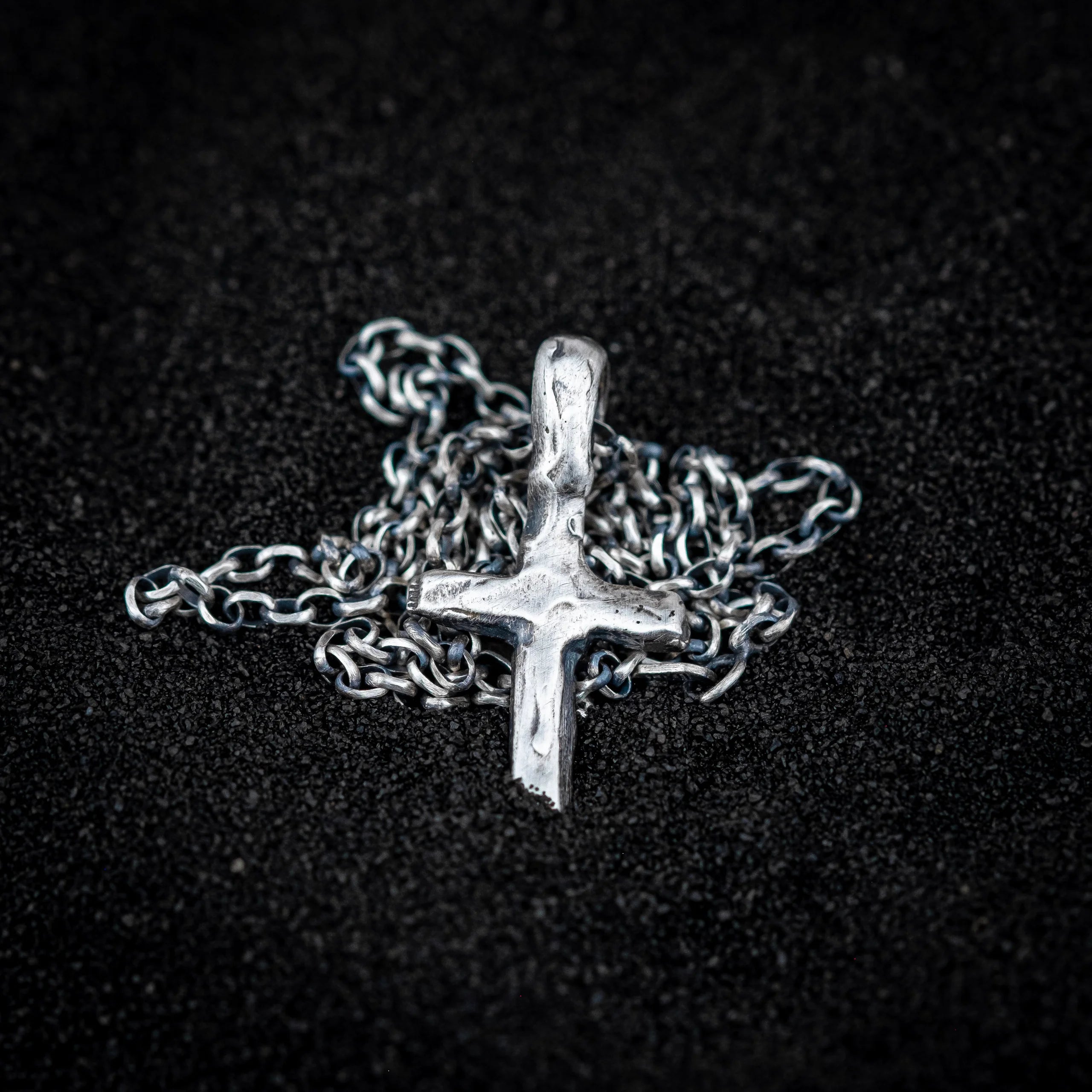 Cross Necklace: Rustic Sterling Silver